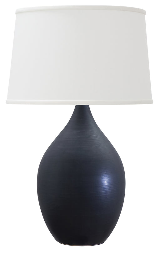 Scatchard 21 Inch Stoneware Table Lamp in Black Matte with White Linen Hardback