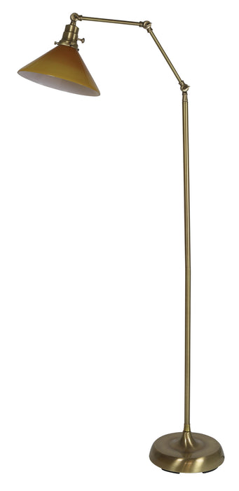 Otis Industrial Floor Lamp in Antique Brass with Glass Shade