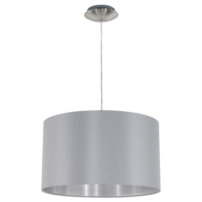 Maserlo 1x60W Pendant With Satin Nickel Finish & Grey & Silver Shade