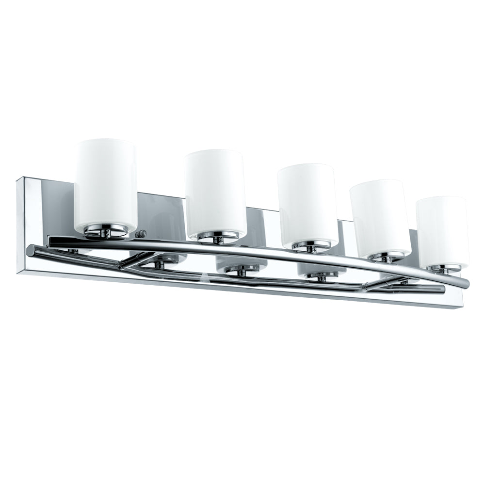 Abete 5x40W Bath Vanity Light With Chrome Finish & White Glass