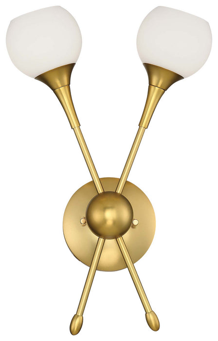 Pontil 2 Light Wall Sconce in Honey Gold with Etched Opal