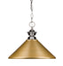 Shark 1 Light Pendant in Brushed Nickel with Satin Gold Shade