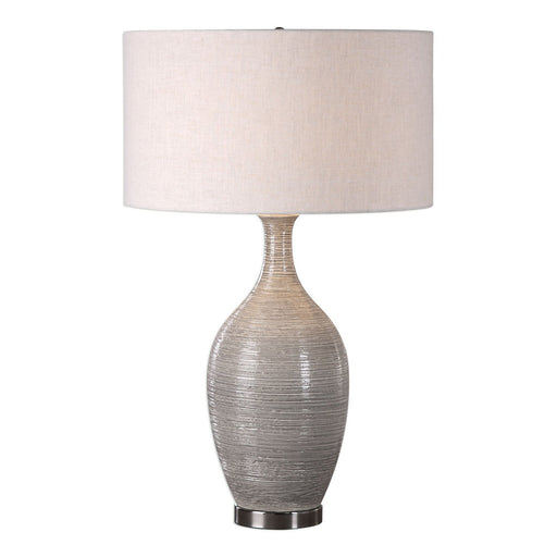 Uttermost's Dinah Gray Textured Table Lamp Designed by Jim Parsons