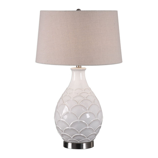 Uttermost's Camellia Glossed White Table Lamp Designed by David Frisch