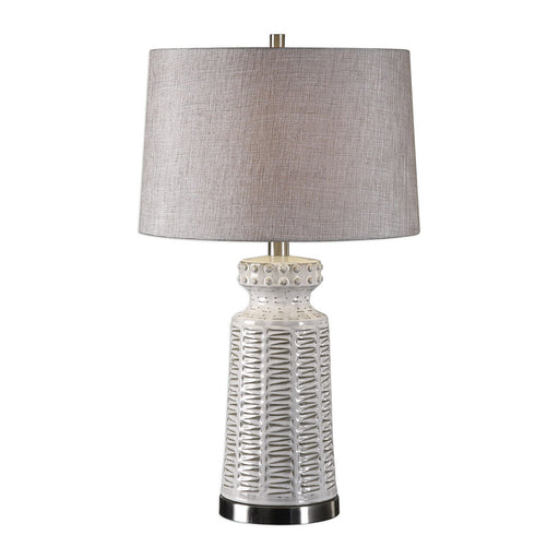 Uttermost's Kansa Distressed White Table Lamp Designed by David Frisch
