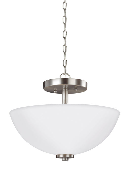 Oslo Two Light Semi-Flush Convertible Pendant in Brushed Nickel with Etched / White Inside�Glass