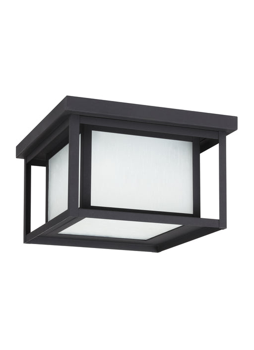 Hunnington Two Light Outdoor Ceiling Flush Mount in Black with Etched Seeded�Glass