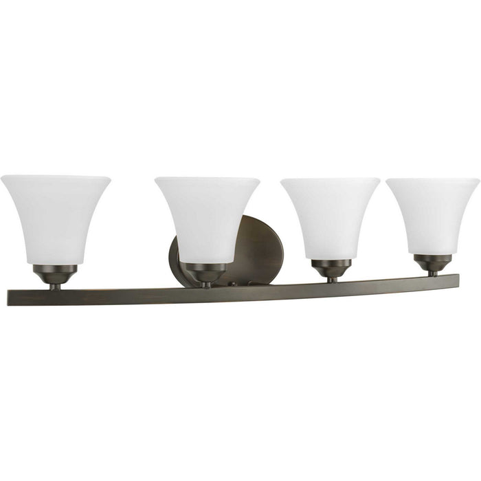 Adorn 4-Light Bath & Vanity Lighting in Antique Bronze with Etched White Glass