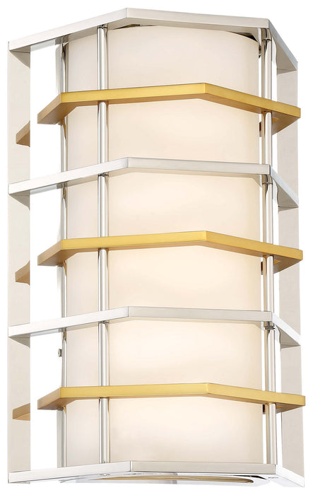 Levels Wall Sconce in Polished Nickel & Honey Gold with White Glass