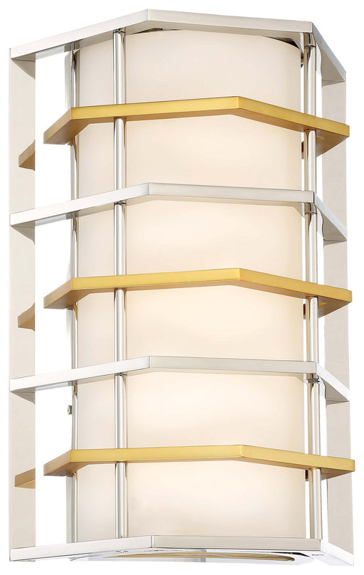 Levels Wall Sconce in Polished Nickel & Honey Gold with White Glass