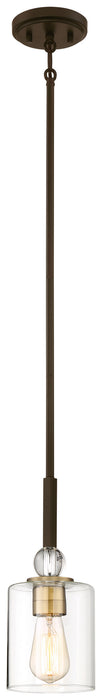 Studio 5 1-Light Mini-Pendant in Painted Bronze with Natural Brushed Brass & Clear Glass