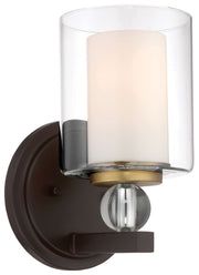 Studio 5 1-Light Bath Vanity in Painted Bronze with Natural Brushed Brass & Clear Glass