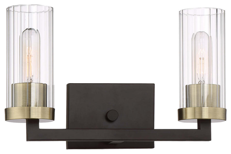 Ainsley Court 2-Light Bath Vanity in Aged Kinston Bronze with Brushed & Clear Glass