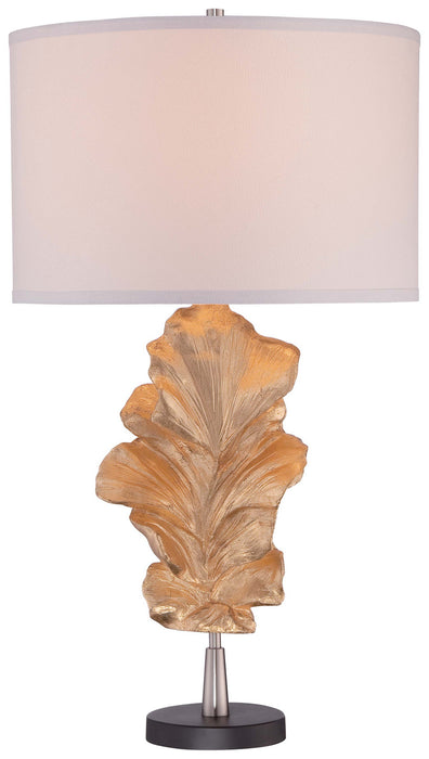 1-Light Table Lamp in Gold Leaf with White Suede Fabric Shade