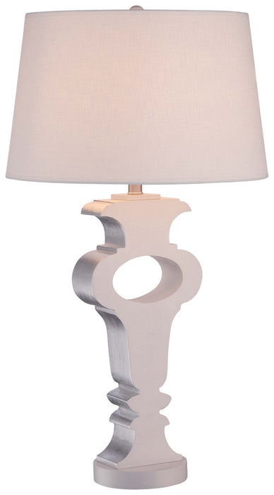 1-Light Table Lamp in Wood with Cream Linen Fabric Shade