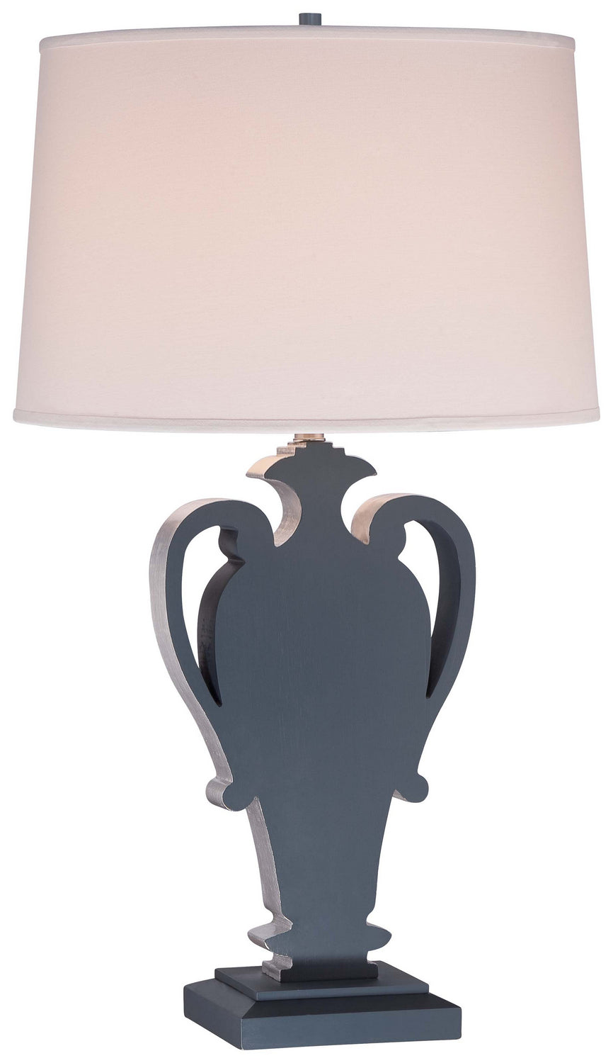 1-Light Table Lamp in Ocean Blue with Silver Leaf Highlights with White Linen Fabric Shade