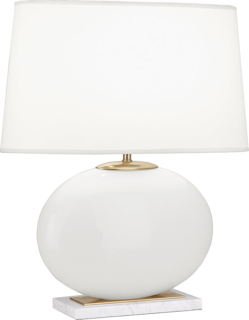 Raquel Table Lamp in White Glass with Oval Pearl Dupoini Fabric Shade - Lamps Expo