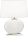 Raquel Table Lamp in White Glass with Oval Pearl Dupoini Fabric Shade - Lamps Expo