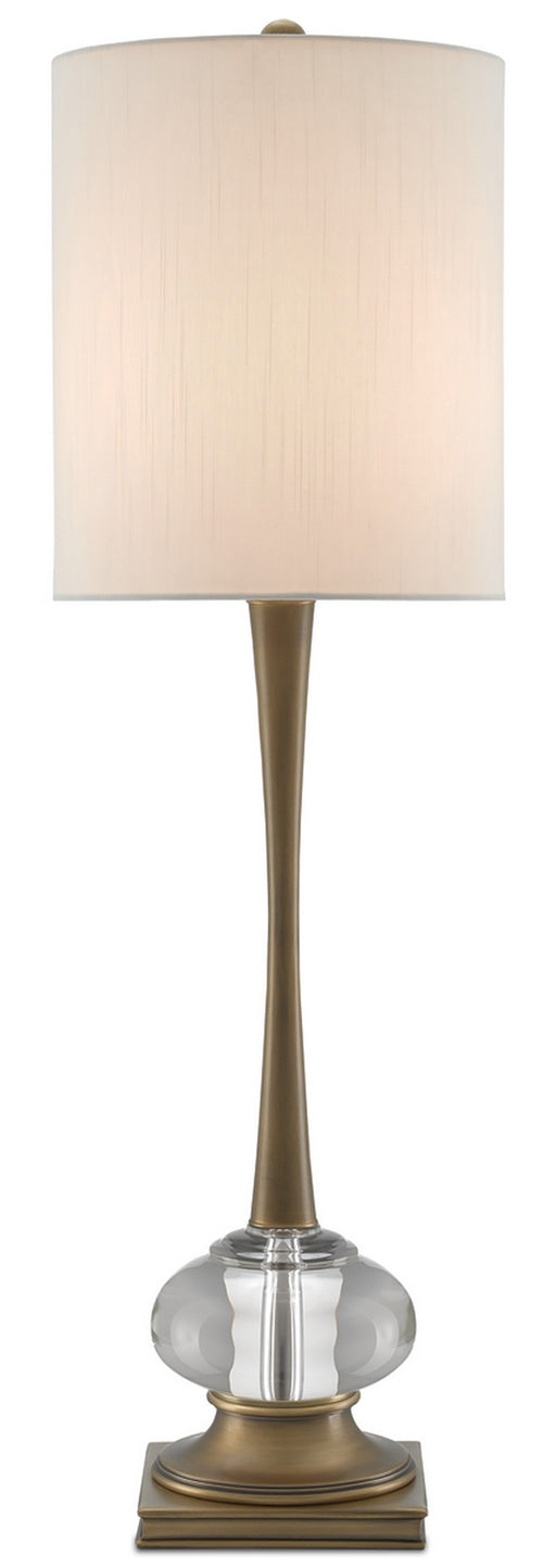 Giovanna 1 Light Table Lamp in Antique Brass & Clear with Off White Shantung Shade