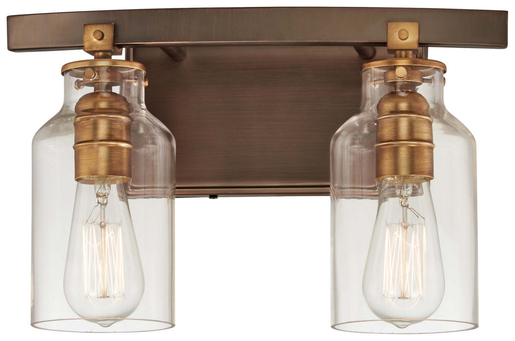 Morrow 2-Light Bath Vanity in Harvard Court Bronze with Gold Highlights & Clear Glass