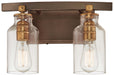 Morrow 2-Light Bath Vanity in Harvard Court Bronze with Gold Highlights & Clear Glass