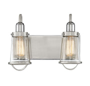 Lansing 2-Light Bath Vanity in Satin Nickel with Polished Nickel Accents