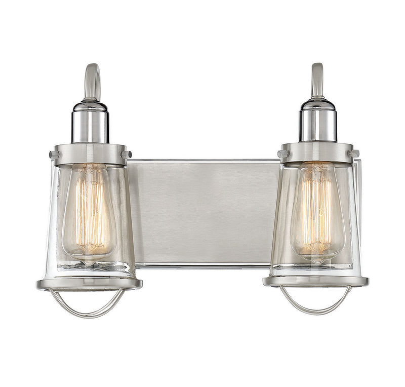 Lansing 2-Light Bath Vanity in Satin Nickel with Polished Nickel Accents