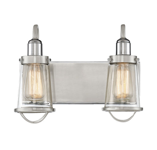 Lansing 2-Light Bath Sconce in Satin Nickel/Polished Nickel Accents - Lamps Expo