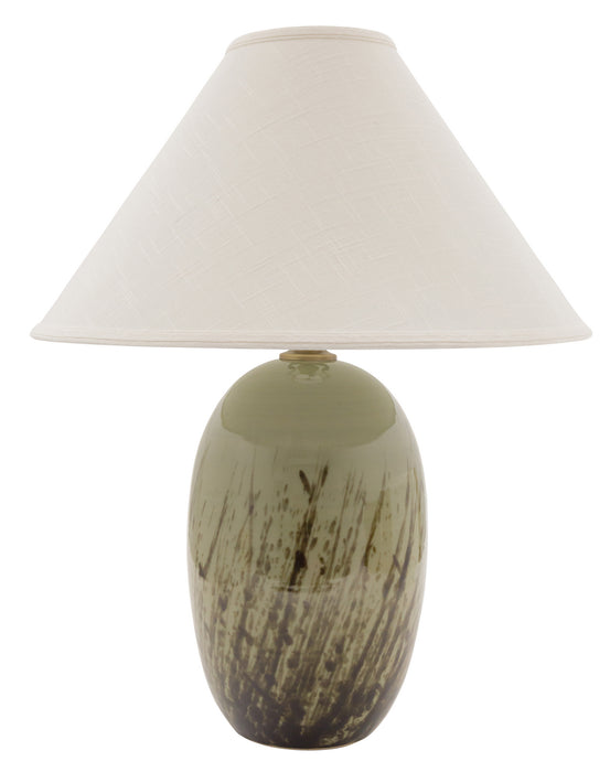 28.5 Inch Scatchard Table Lamp in Decorated Celadon with Cream Linen Hardback