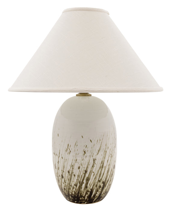 28.5 Inch Scatchard Table Lamp in Decorated White Gloss with Cream Linen Hardback