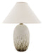 28.5 Inch Scatchard Table Lamp in Decorated White Gloss with Cream Linen Hardback