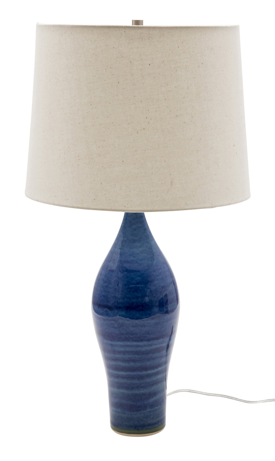 27 Inch Scatchard Table Lamp in Blue Gloss with Off White Linen Hardback
