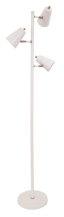 Kirby LED three light Floor Lamp in White with Satin Nickel Accents
