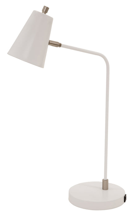Kirby LED task Lamp in White with Satin Nickel Accents and USB port