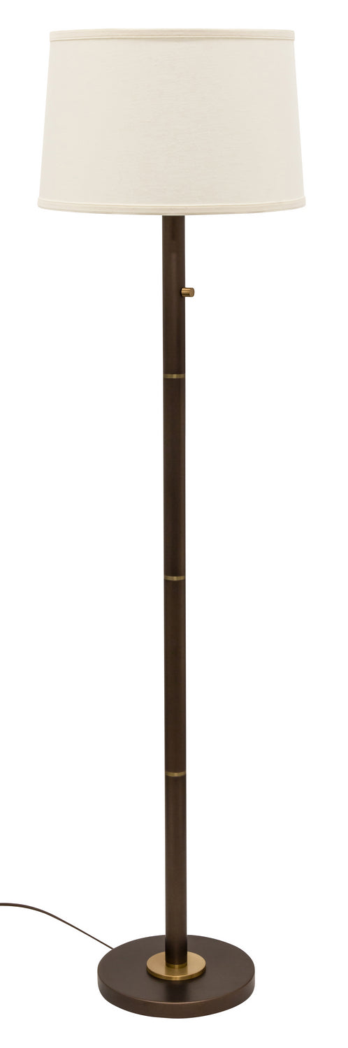 Rupert Three Way Floor Lamp In Chestnut Bronze With Weathered Brass Accents with Off White Linen Hardback