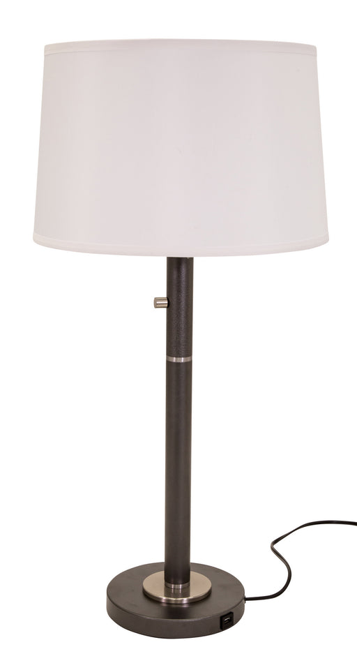 Rupert Three Way Table Lamp In Black With Satin Nickel Accents And Usb Port with White Linen Hardback