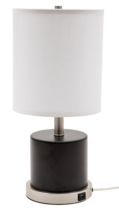 Rupert Table Lamp With Satin Nickel Accents And Usb Port with White Linen Hardback