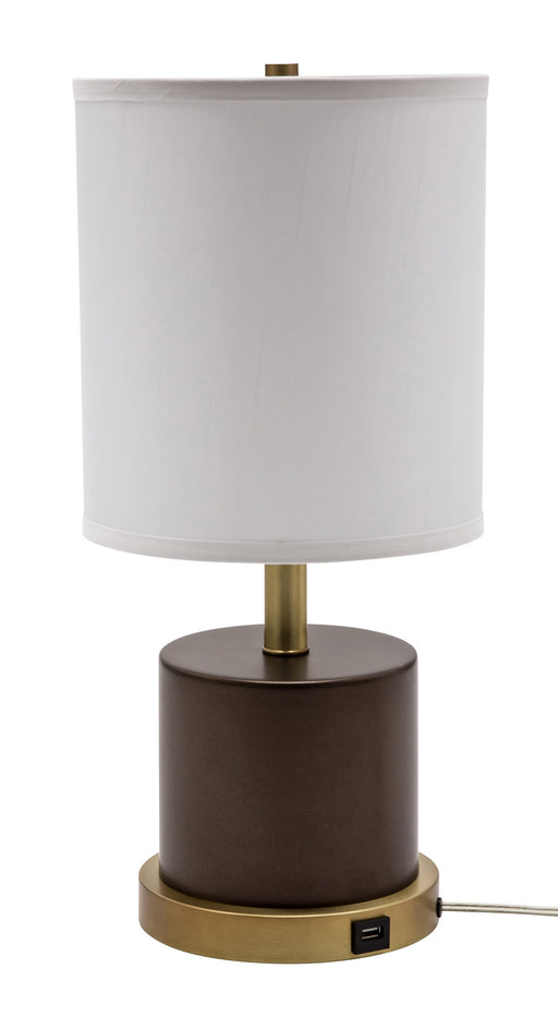 Rupert Table Lamp With Weathered Brass Accents And Usb Port with White Linen Hardback