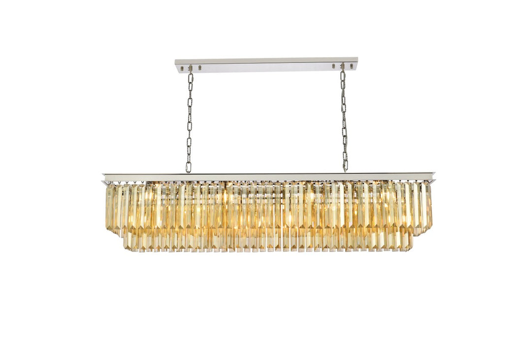 Sydney 12-Light Chandelier in Polished Nickel with Golden Teak (Smoky) Royal Cut Crystal