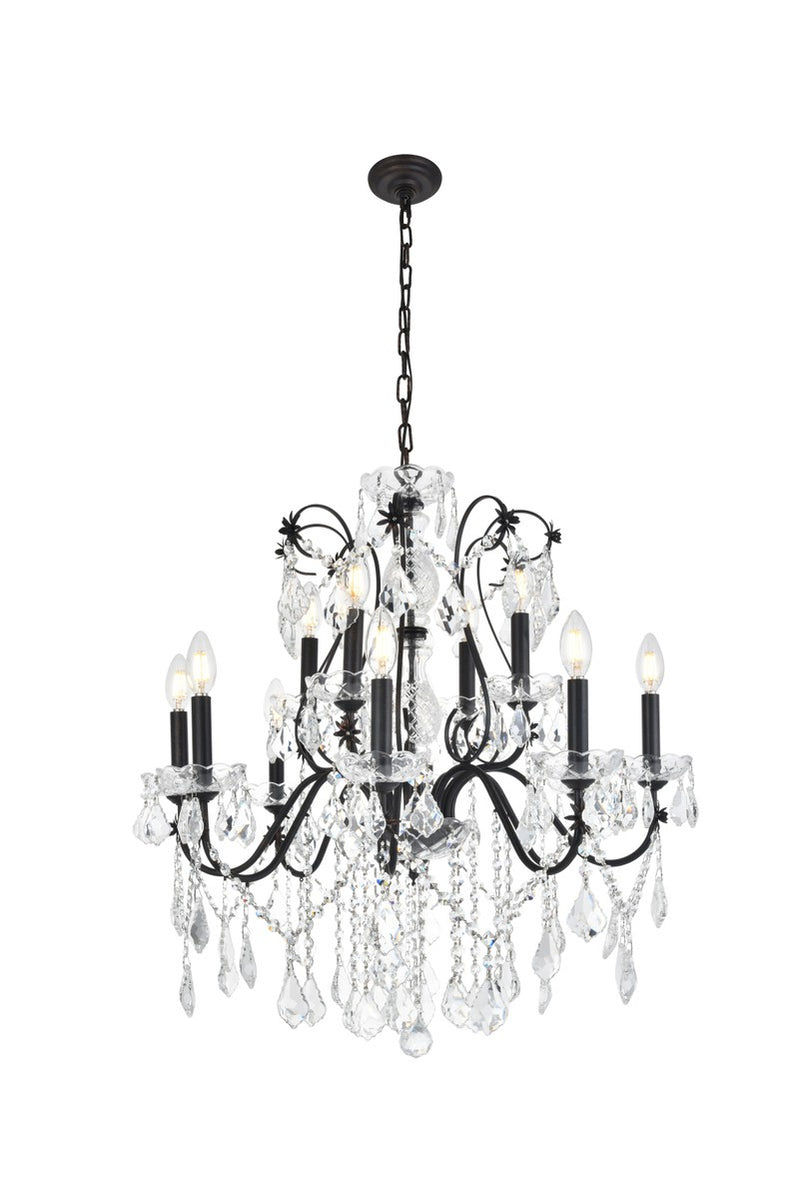 St. Francis 12-Light Chandelier in Dark Bronze with Clear Royal Cut Crystal