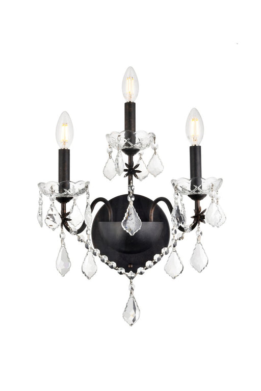 St. Francis 3-Light Wall Sconce in Dark Bronze with Clear Royal Cut Crystal