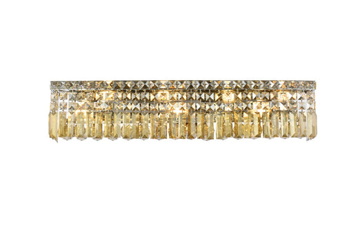 Maxime 7-Light Wall Sconce in Chrome with Golden Teak (Smoky) Royal Cut Crystal
