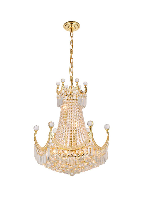 Corona 9-Light Chandelier in Gold with Clear Royal Cut Crystal