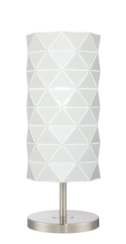 Pandora Table Lamp in Brushed Nickel with White Metal Cut Shade, E27 Type A 60W