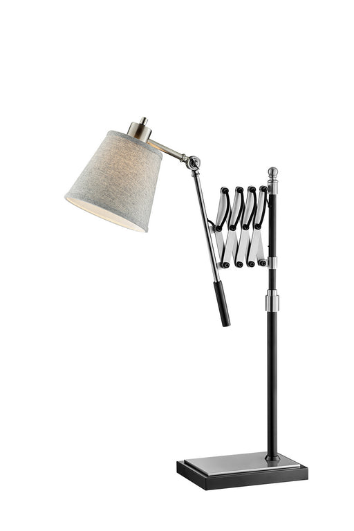 Caprilla Extendable Table Lamp in Brushed Nickel Black-Light with Grey Fabric Shade, A 40W
