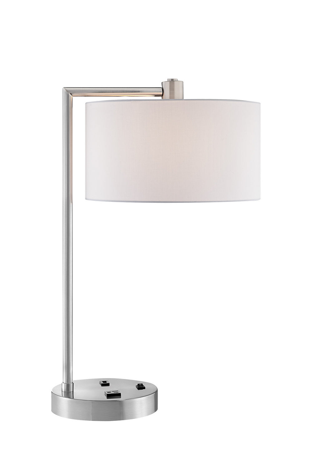 Lexiana Table Lamp in Brushed Nickel with White Fabric Shade, Outletx1 & Usbx1, E27 A 60W