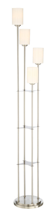 Bess 4-Light Floor Lamp in Brushed Nickel with Frosted Glass, E27, CFL 13Wx4