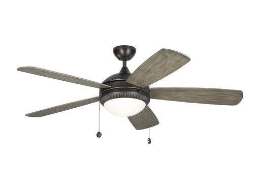 Discus Ornate Ceiling Fan in Aged Pewter / Matte Opal with Light Grey Weathered Oak Blade