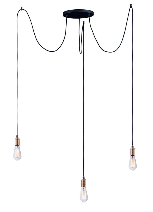 Early Electric 3-Light Pendant in Black / Antique Brass