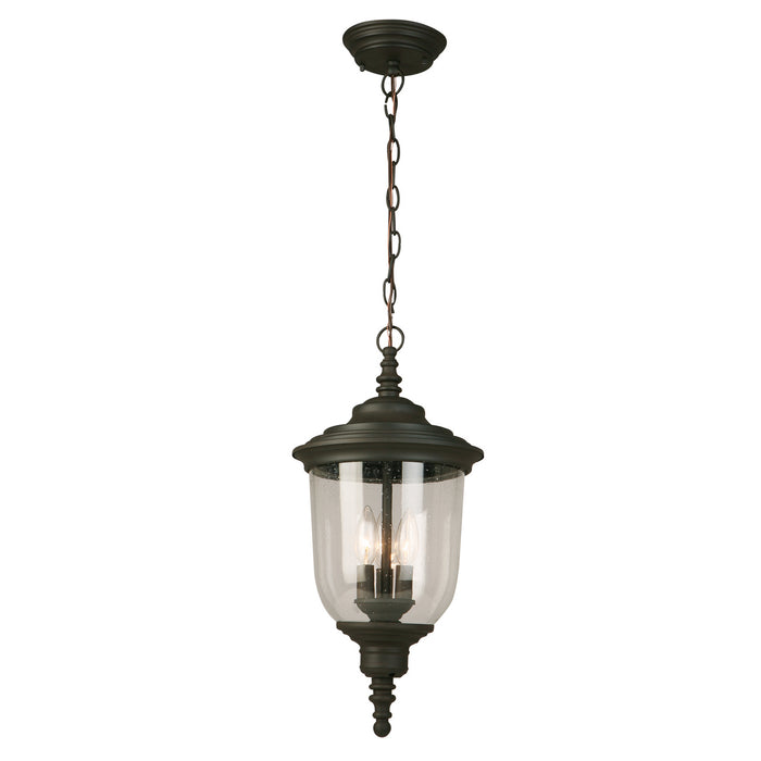 Pinedale 3x60W Outdoor Pendant With Matte Bronze Finish & Clear Seedy Glass